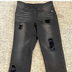 Girls Justice Black Jeans Mid Rise Size 8 embroidered (YG-34)